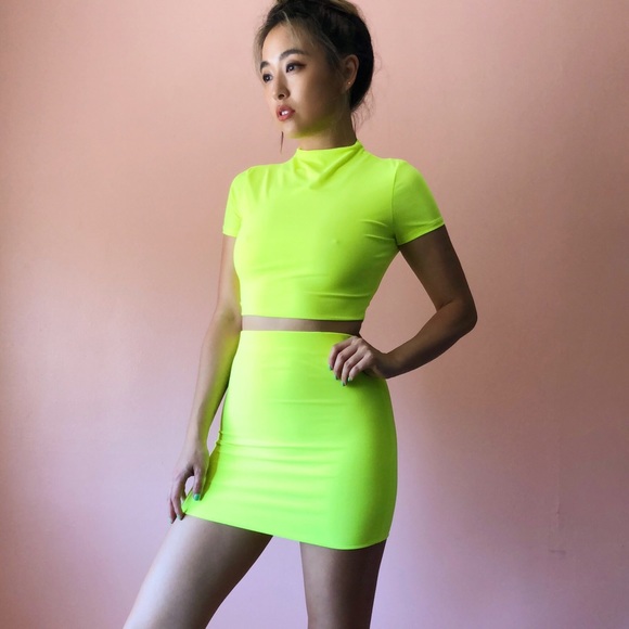 Neon Mock Neck Mini Skirt Set - Picture 2 of 2